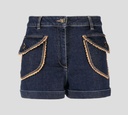 Moschino - SHORT DE JEAN CON DETALLES EN TELA DE GAMUZA Y BOTONES DE OSO
