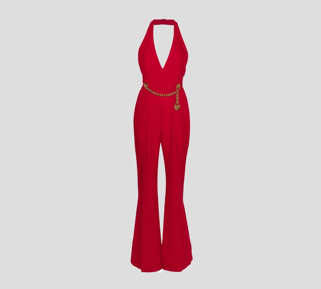 Moschino - ENTERIZO BOTA ANCHA CON CADENA FRONTAL DE CORAZÓN