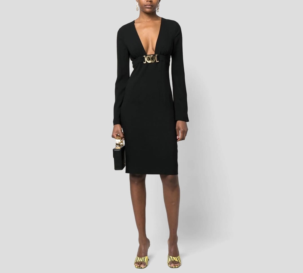 Moschino - VESTIDO A LA RODILLA MANGA LARGA CON ADORNO METÁLICO BAJO EL BUSTO