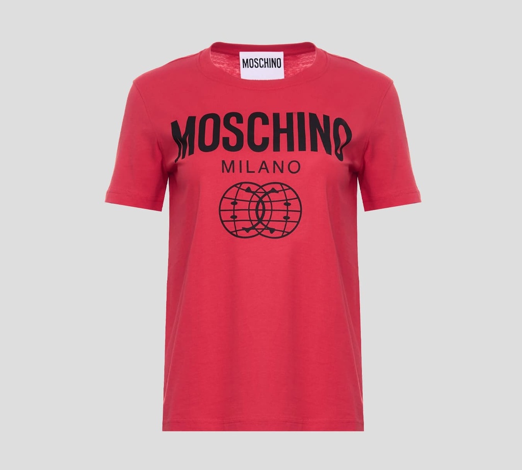 Moschino - FRANELA CUELLO REDONDO Y MANGA CORTA CON ESTAMPADO FRONTAL