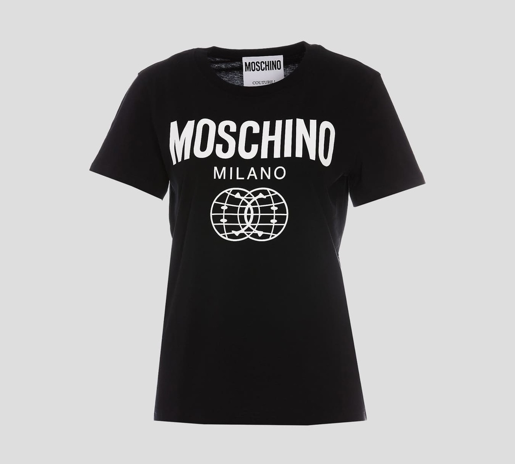 Moschino - FRANELA CUELLO REDONDO Y MANGA CORTA CON ESTAMPADO FRONTAL