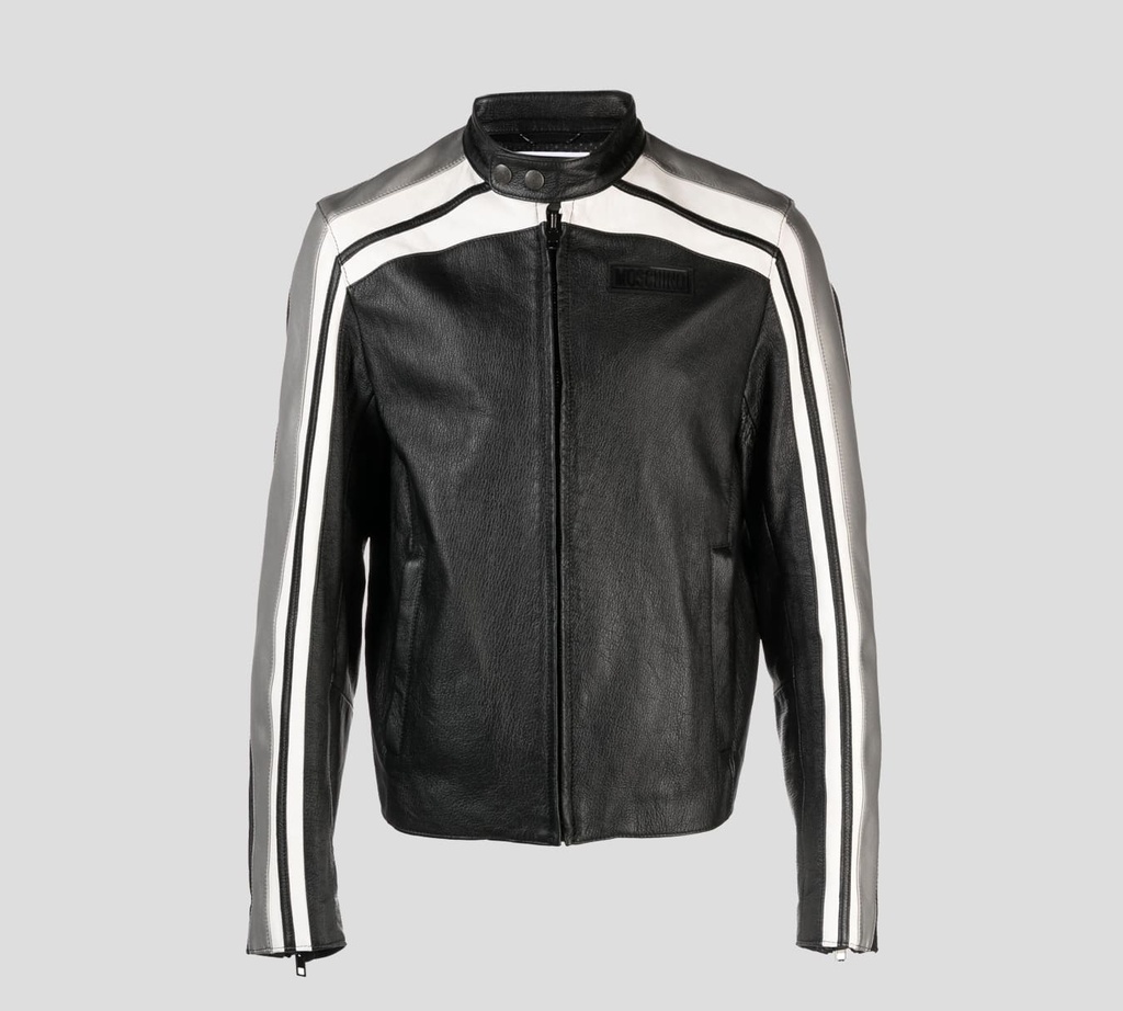 Moschino - CHAQUETA DE CUERO CON CIERRE FRONTAL Y DOBLE BOLSILLO LATERAL