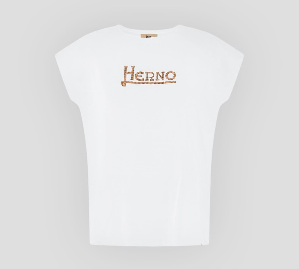 Herno - FRANELA CUELLO REDONDO CON LOGO EN PEDRERÍA