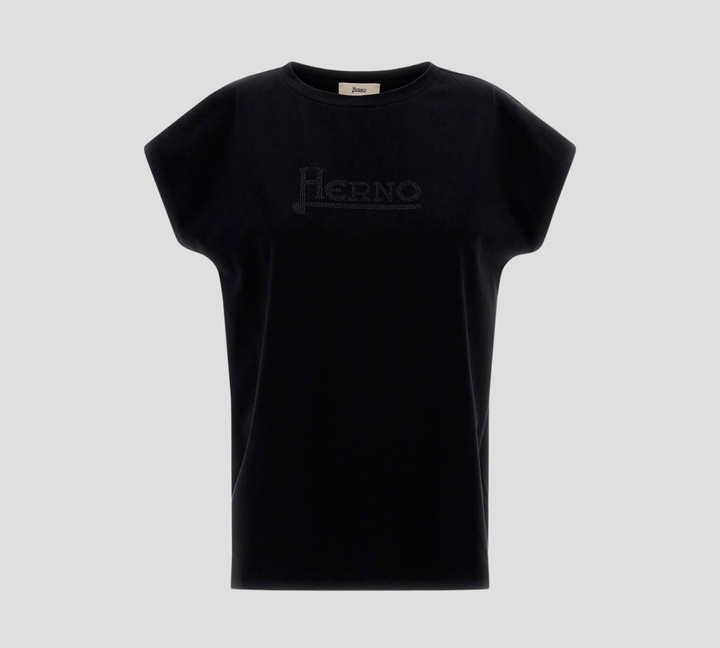 Herno - FRANELA CUELLO REDONDO CON LOGO EN PEDRERÍA