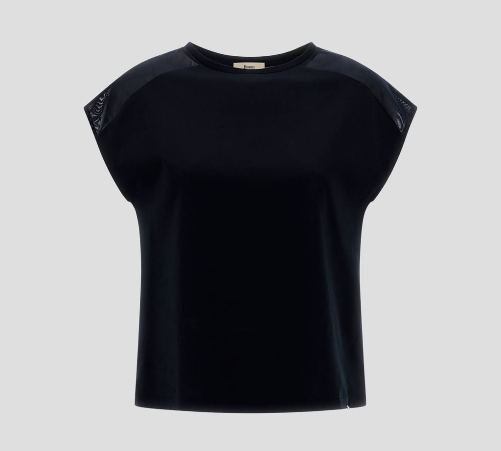Herno - BLUSA CUELLO REDONDO CON TRANSPARENCIA SOBRE HOMBROS
