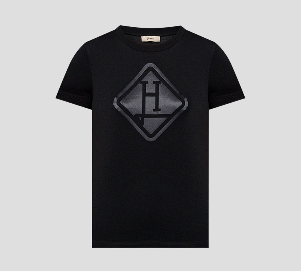 Herno - FRANELA CUELLO REDONDO UNICOLOR CON LOGO ROMBOIDE ESTAMPADO