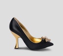 Moschino - ZAPATO DE CUERO CON TACÓN DORADO Y ADORNO EN PUNTA