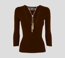 Elisabetta Franchi - JERSEY DE PUNTO MARRON CON CADENA DORADA