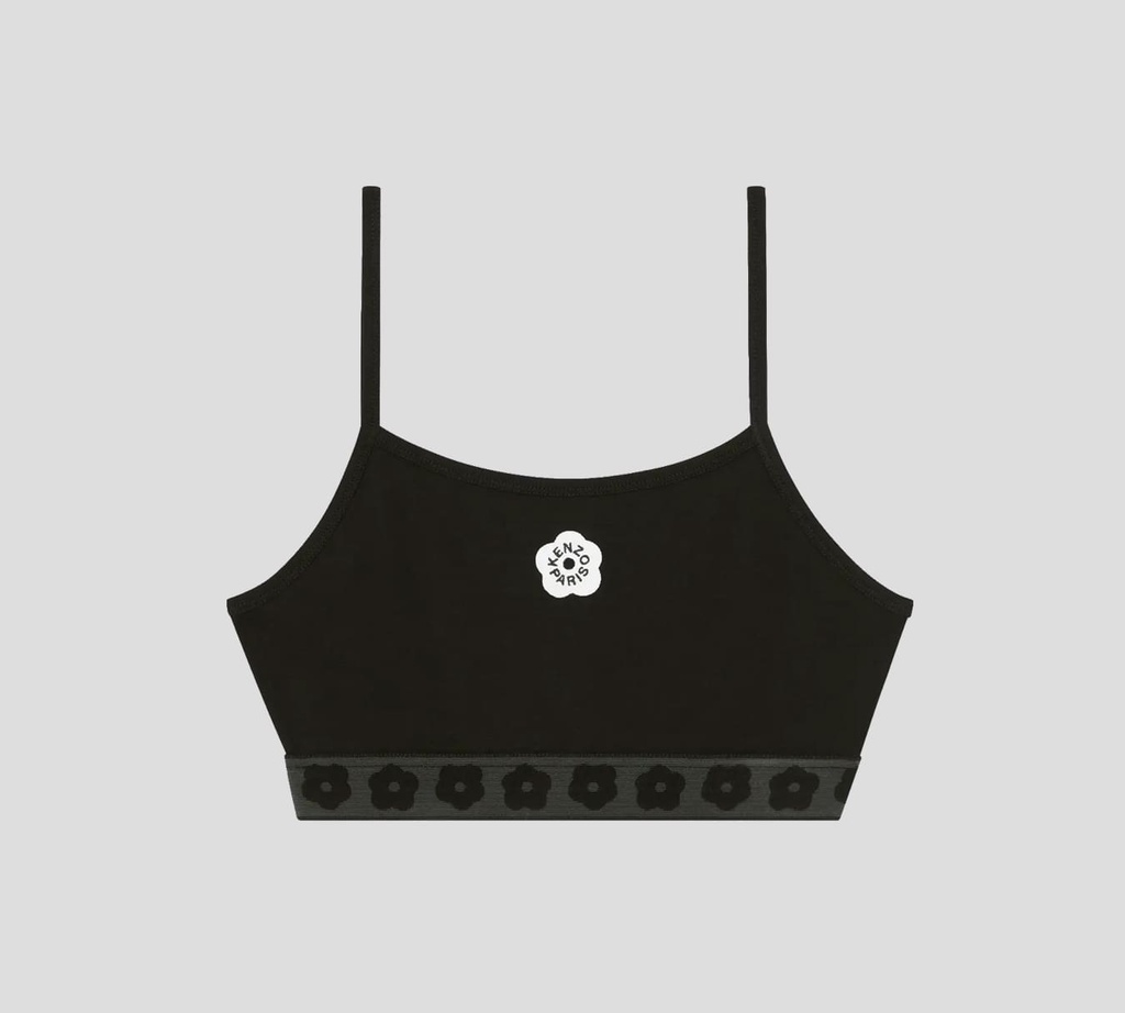Kenzo - TOP DEPORTIVO CON BANDA ELASTICA BAJO EL BUSTO Y FLORES EN RELIEVE