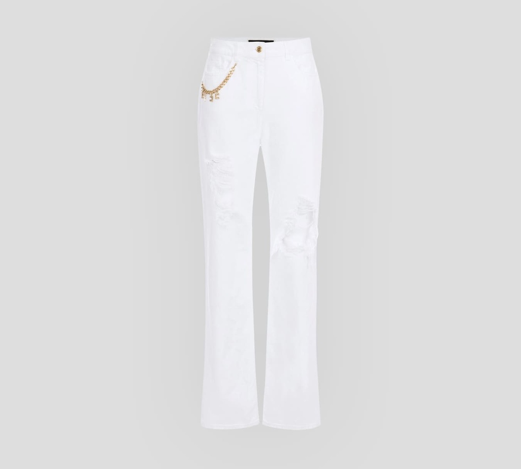 Elisabetta Franchi - MOM JEANS CORTE RECTO CON RASGADOS Y CADENA