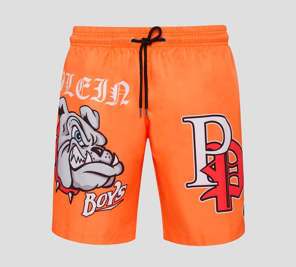 Philipp Plein - SHORT DE PLAYA BULLDOGS CON BANDA ELÁSTICA A LA CINTURA