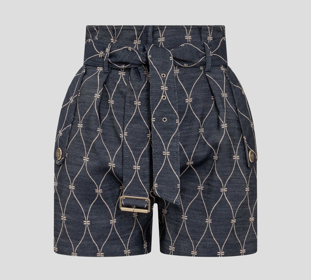 Elisabetta Franchi - SHORT DE DENIM CORTE ALTO CON CINTURÓN Y DOBLE BOLSILLO
