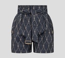 Elisabetta Franchi - SHORT DE DENIM CORTE ALTO CON CINTURÓN Y DOBLE BOLSILLO