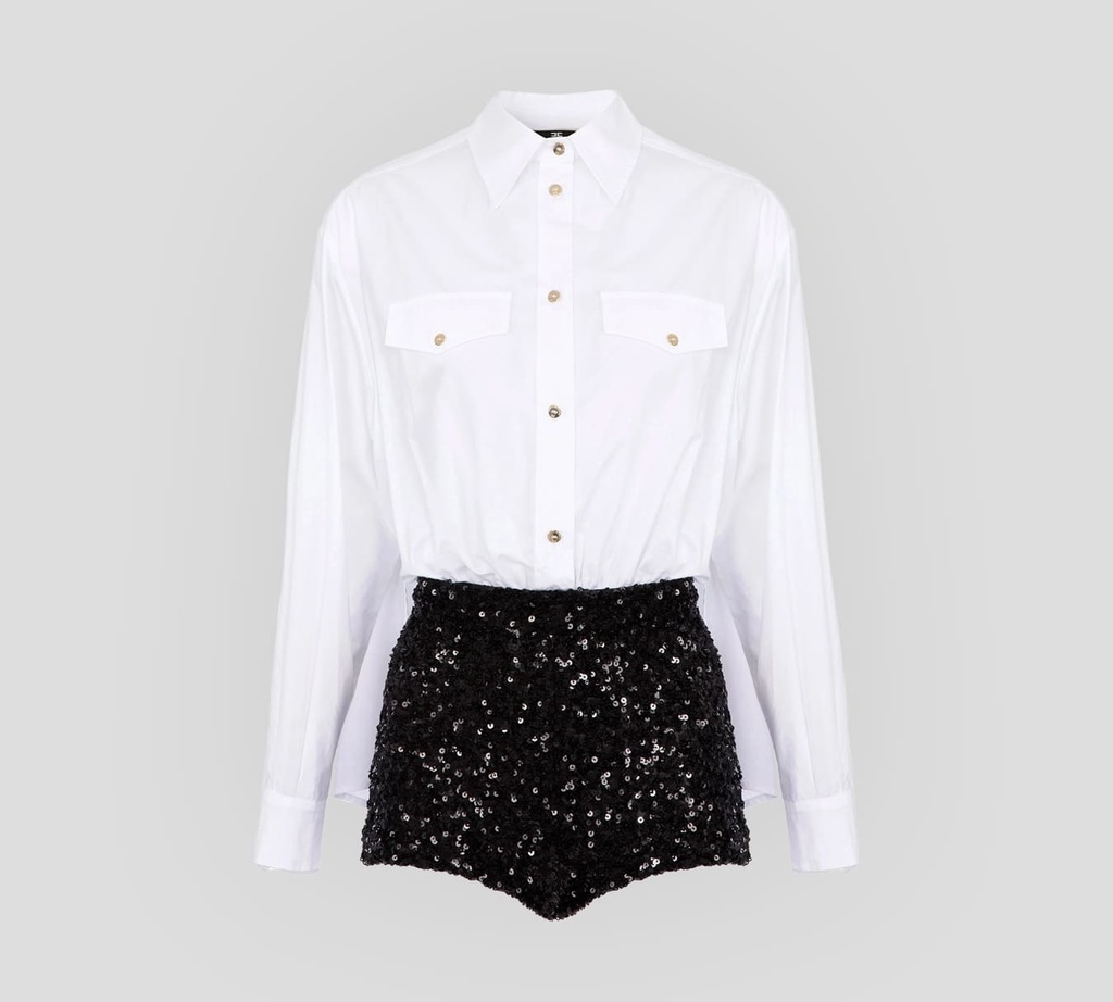 Elisabetta Franchi - JUMPSUIT DE SHORT DE LENTEJUELAS Y CAMISA BÁSICA
