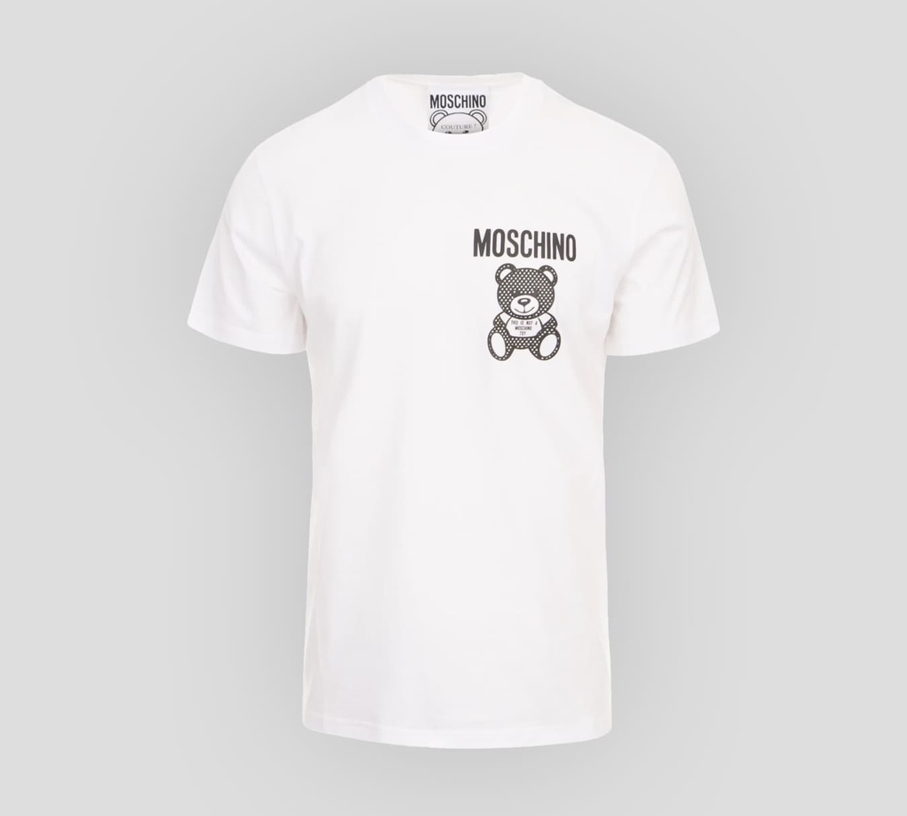 Moschino - FRANELA CUELLO REDONDO CON OSO Y LOGO ESTAMPADOS SOBRE EL PECHO