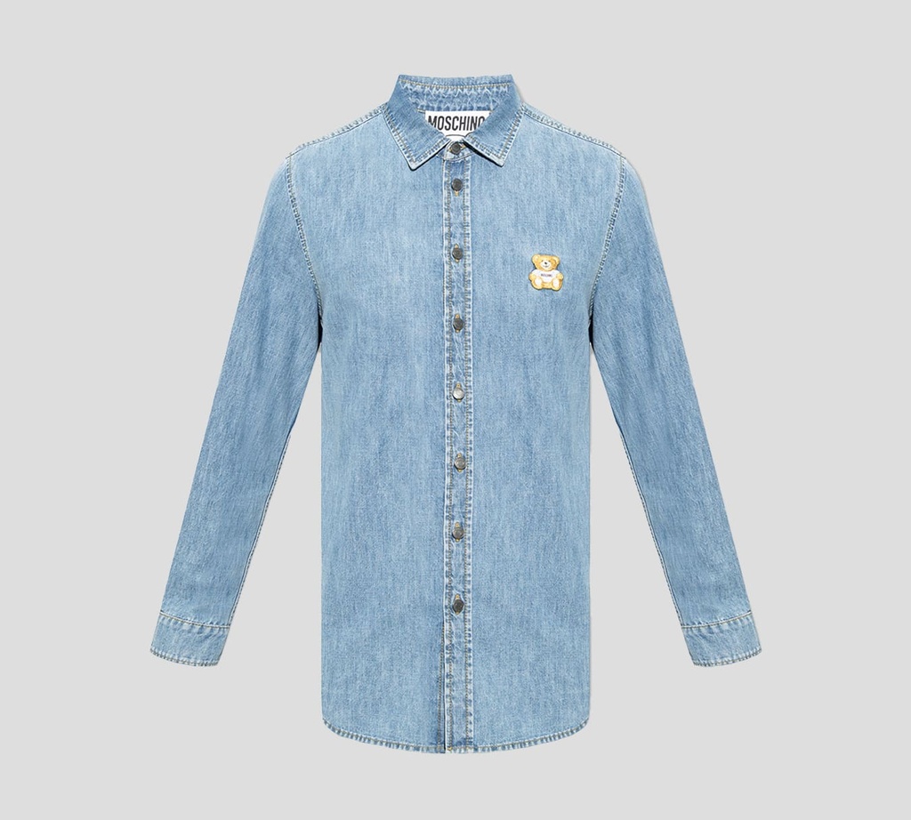 Moschino - CAMISA DE JEAN CON OSO BORDADO SOBRE EL PECHO