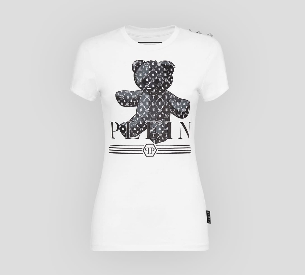 Philipp Plein - FRANELA CUELLO REDONDO CON TEDDY BEAR ESTAMPADO SOBRE EL PECHO