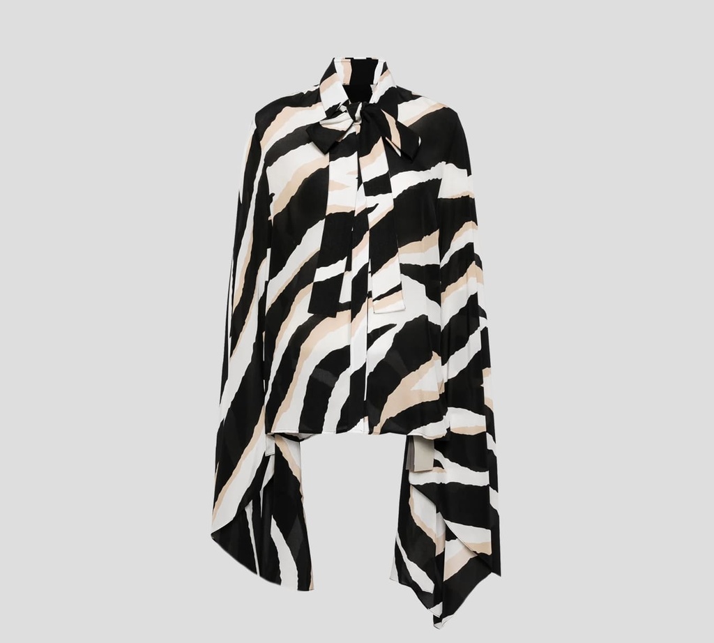 Elie Saab - BLUSA NEGRA CON RAYAS BLANCAS Y CAMEL