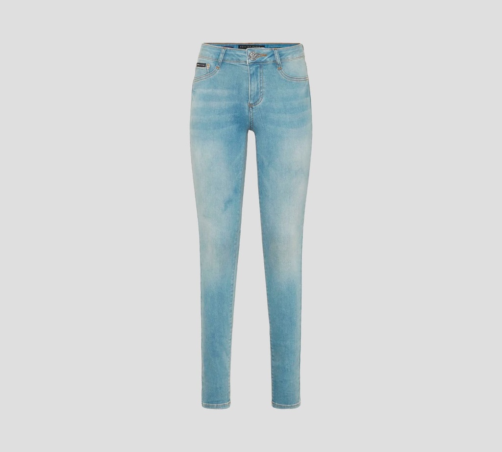 Philipp Plein - SKINNY JEANS CLÁSICO CON DETALLE DE PEDRERÍA SOBRE BOLSILLO TRASERO