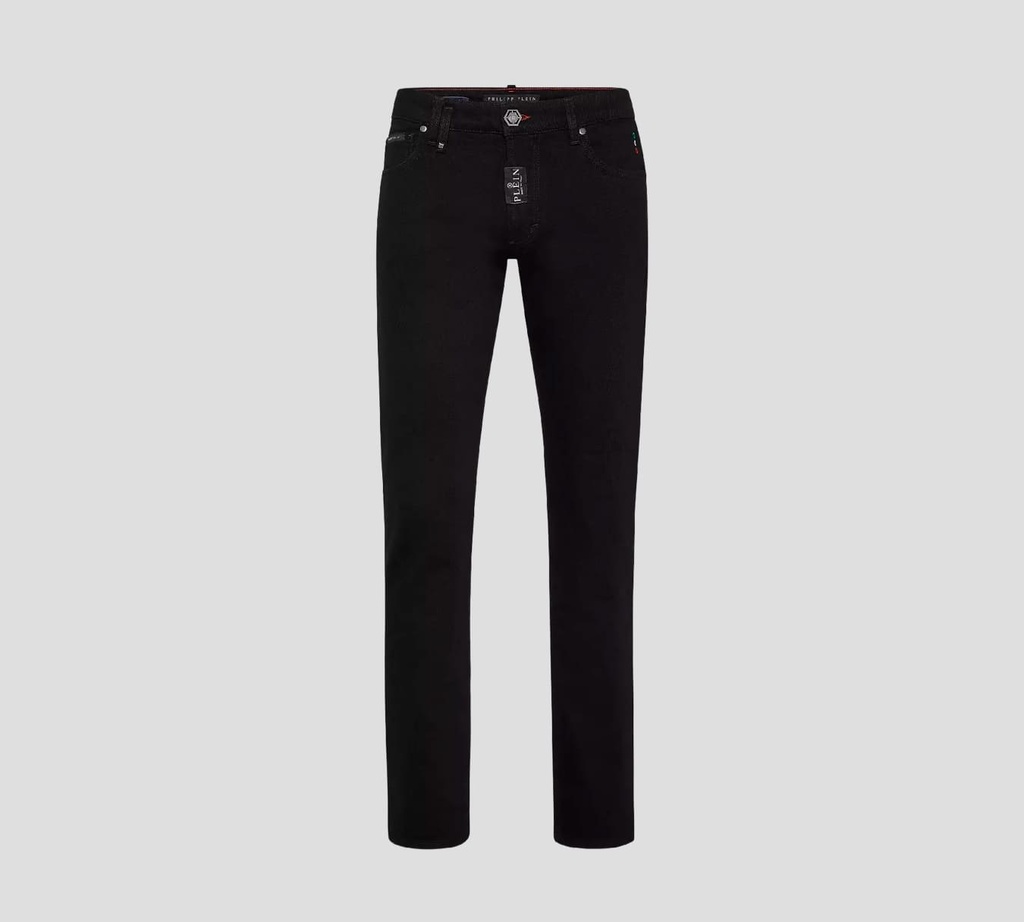 Philipp Plein - SKINNY JEANS SUPER STRAIGHT CON SELLO SOBRE BOLSILLO TRASERO