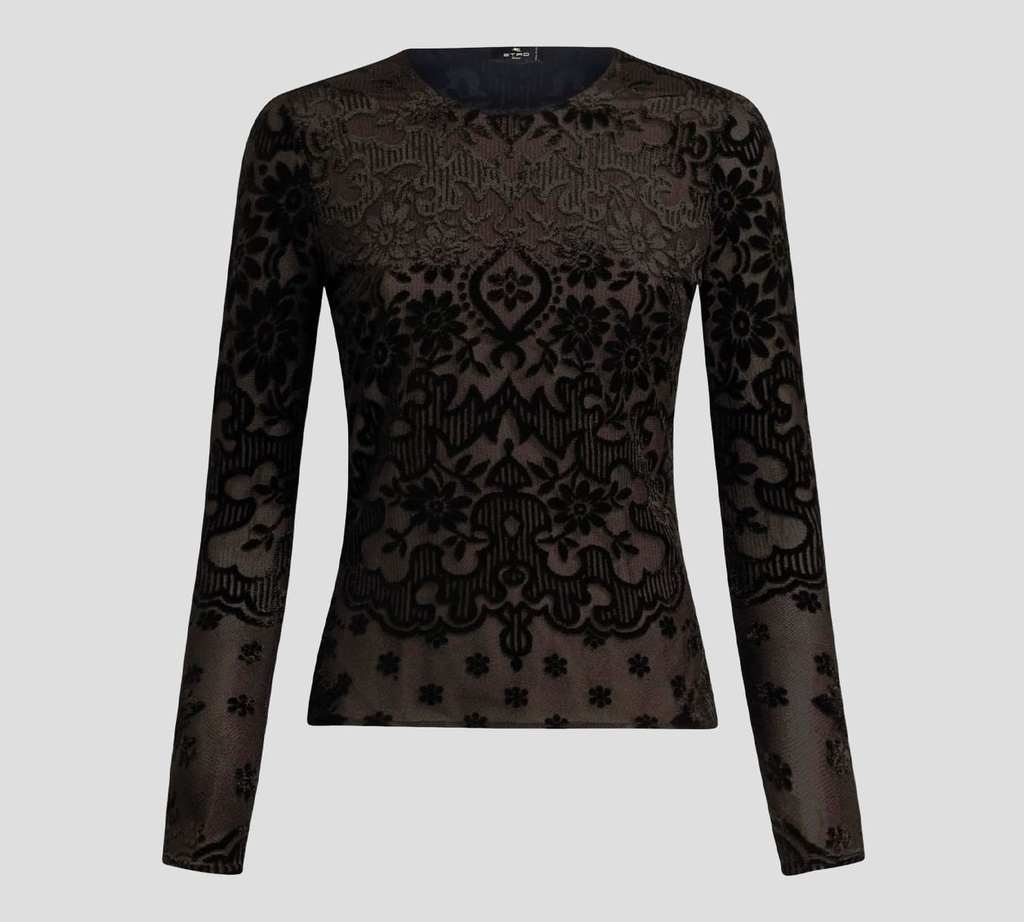 Etro - SWEATER DE JACGUARD EN TUL Y TERCIOPELO