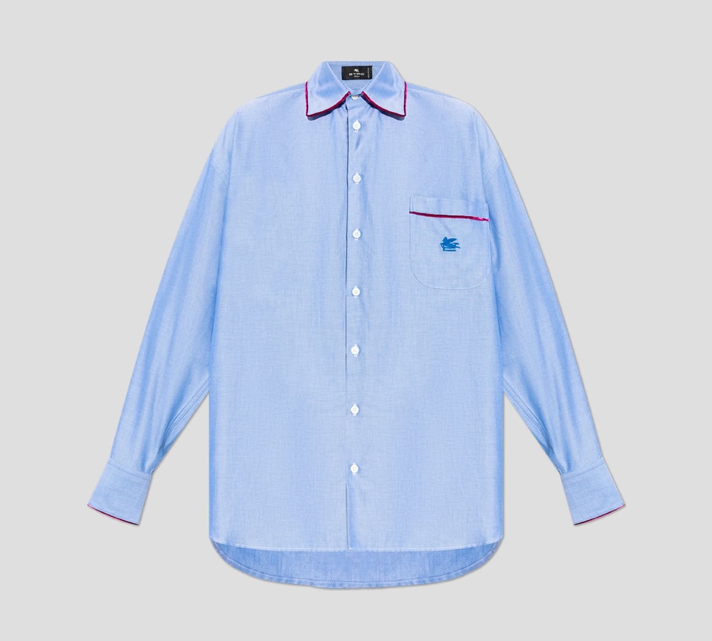 Etro - CAMISA OXFORD CON LOGO BORDADO Y BOLSILLO FRONTAL