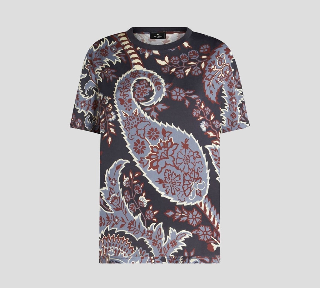 Etro - FRANELA CUELLO REDONDO AZUL VIOLETA CON ESTAMPADO PAISLEY