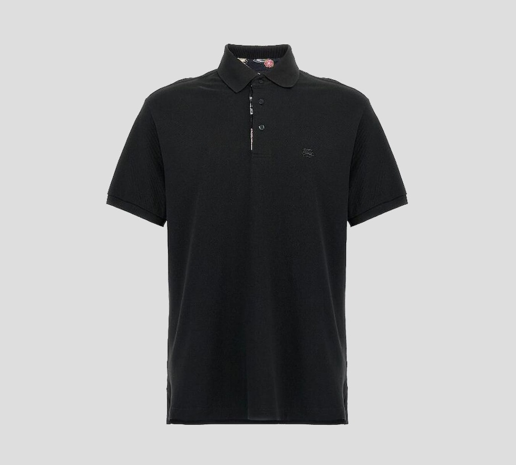 Etro - POLO BÁSICA NEGRA CON ESTAMPADO SUTIL EN BOTONERA Y CUELLO