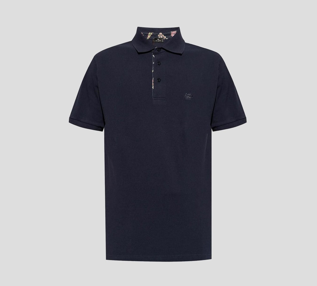 Etro - POLO BÁSICA AZUL MARINO CON ESTAMPADO SUTIL EN BOTONERA Y CUELLO