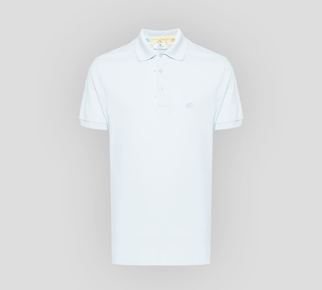 Etro - POLO BÁSICA AZUL CLARO CON ESTAMPADO SUTIL EN BOTONERA Y CUELLO