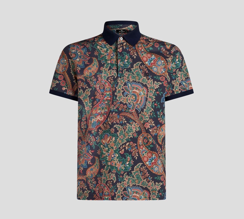 Etro - POLO AZUL MARINO CON ESTAMPADO PAISLEY FLORAL