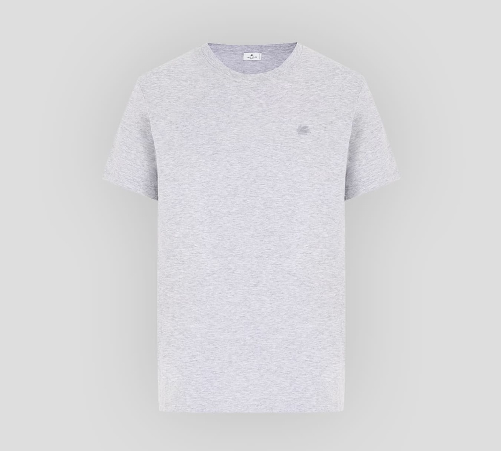 Etro - FRANELA BÁSICA CUELLO REDONDO GRIS CON LOGO BORDADO SOBRE EL PECHO