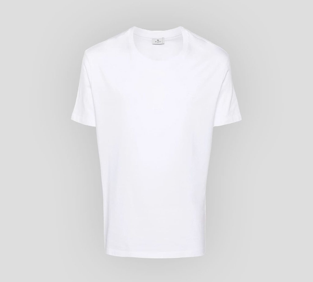 Etro - FRANELA BÁSICA CUELLO REDONDO BLANCA CON LOGO BORDADO SOBRE EL PECHO