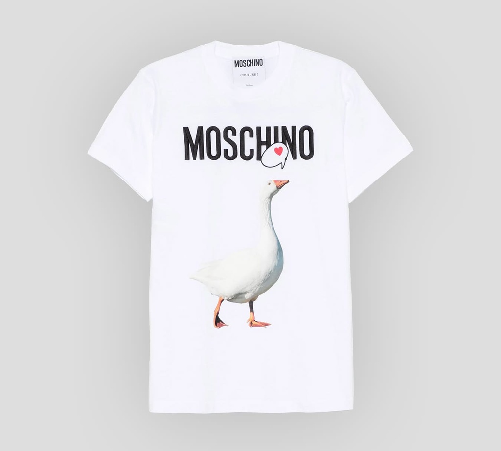 Moschino - FRANELA CUELLO REDONDO CON ESTAMPADO DE GANZO Y LOGO BORDADO