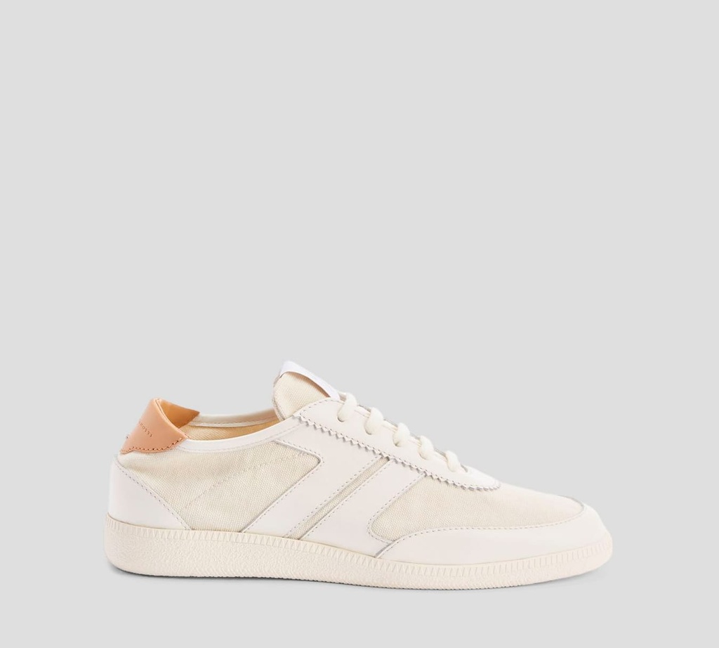 Giuseppe Zanotti - ZAPATOS EN LONA Y CUERO OFF WHITE CON DETALLE CAMEL