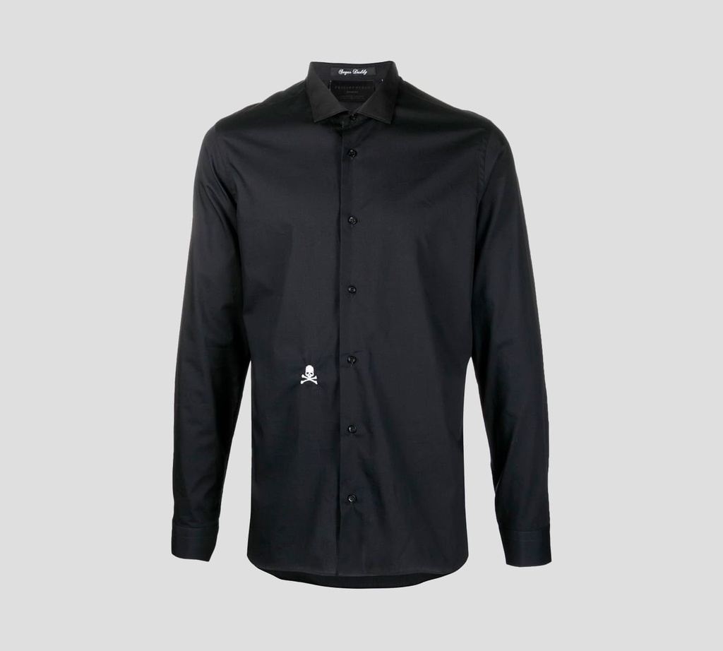 Philipp Plein - CAMISA MANGA LARGA CON CALAVERA PEQUEÑA BORDADA 