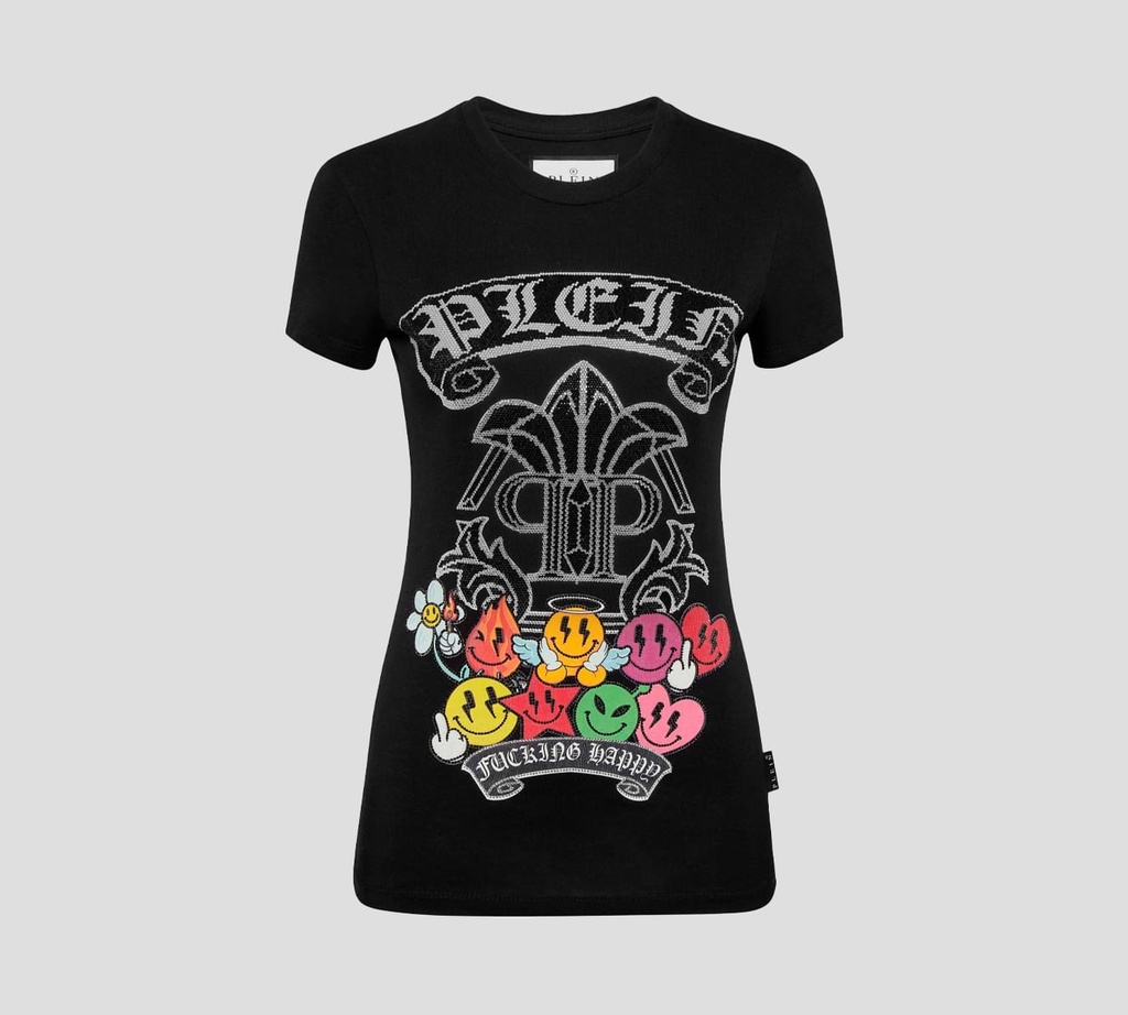 Philipp Plein - FRANELA CUELLO REDONDO CON EMOJIS Y LOGO EN PEDRERÍA