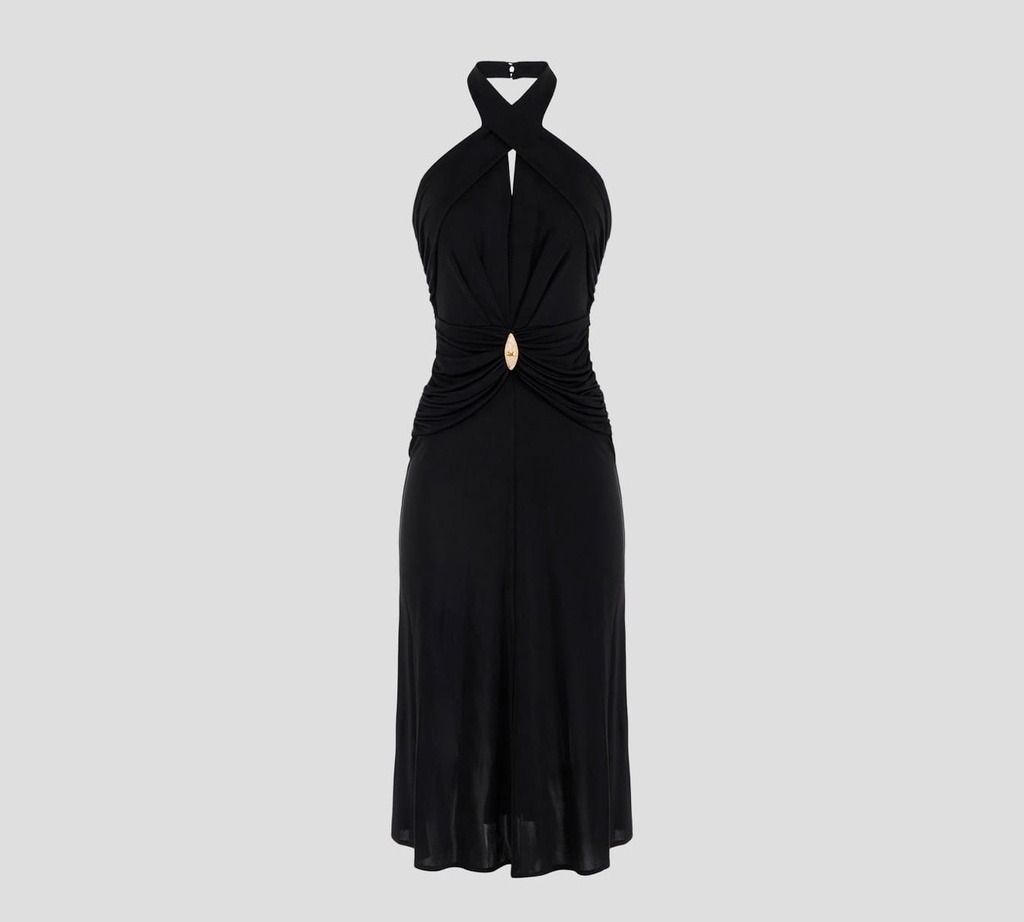 Elisabetta Franchi - VESTIDO DE PUNTO LIGERO CON ESCOTE CRUZADO Y DRAPEADO EN LA CINTURA