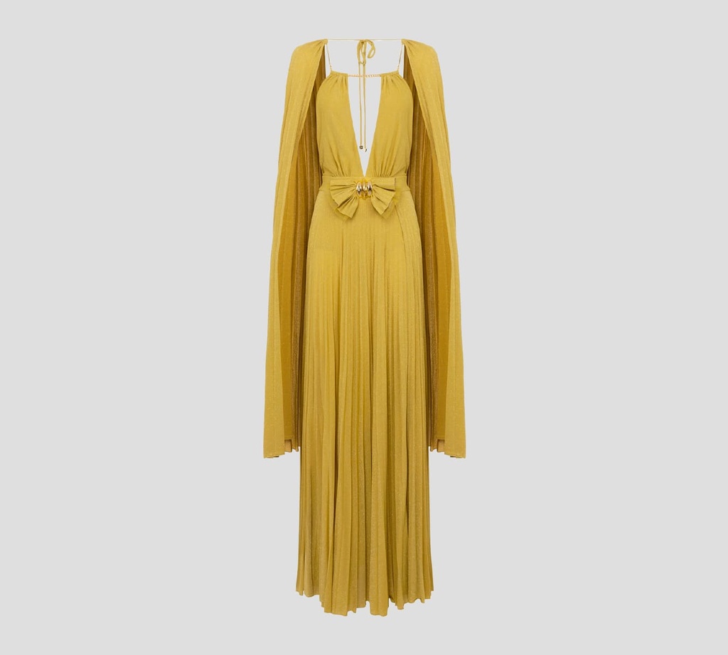 Elisabetta Franchi - VESTIDO VERDE CON LAZO Y BROCHE DORADO