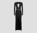 Elisabetta Franchi - VESTIDO DE GALA EN JERSEY CUPRO CON DRAPEADO FRONTAL Y ESPALDA DESCUBIERTA