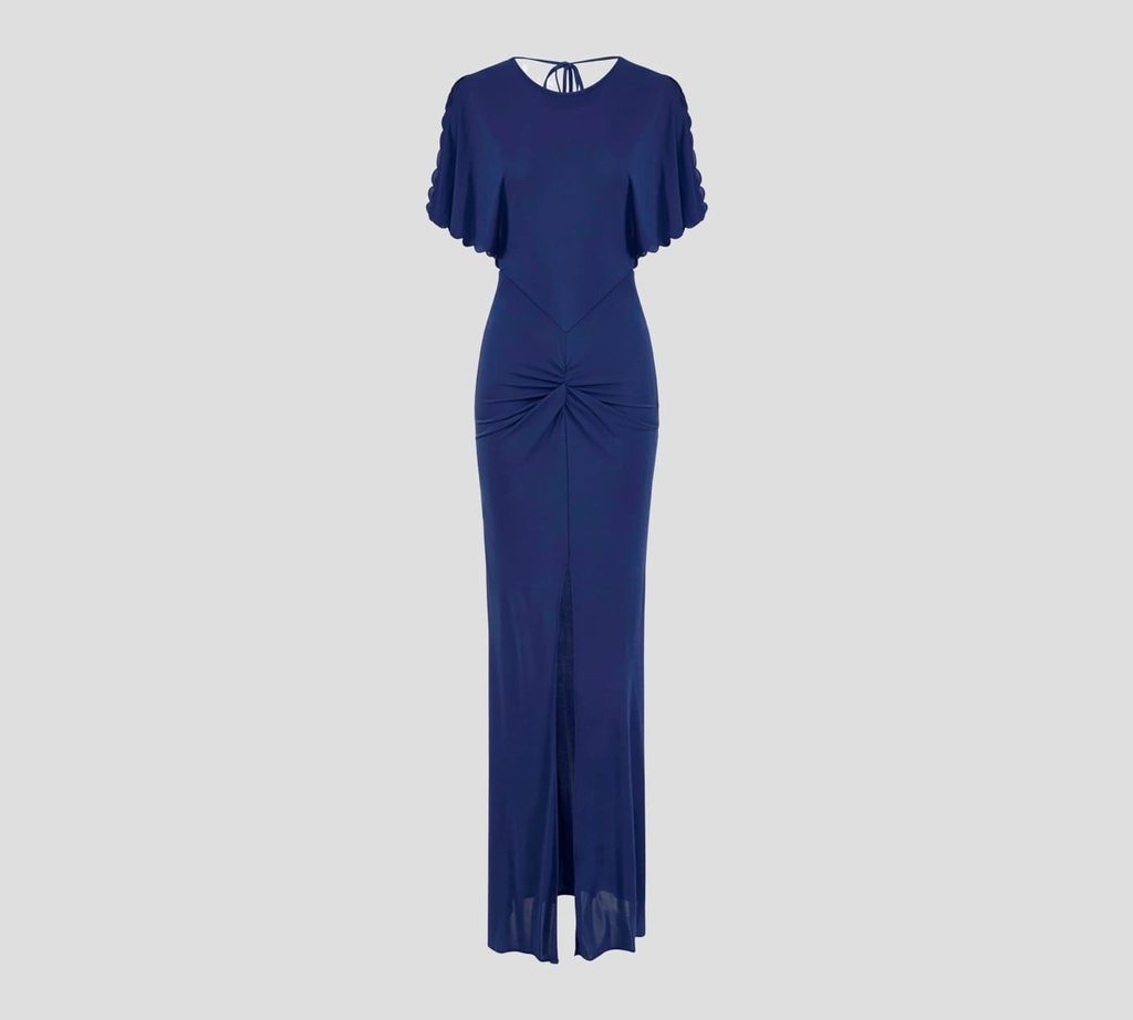 Elisabetta Franchi - VESTIDO DE GALA EN FESTÓN CON DRAPEADO Y ABERTURA FRONTAL