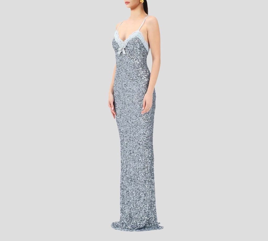 Elisabetta Franchi - VESTIDO LARGO DE LENTEJUELAS CON DETALLES DE ENCAJE