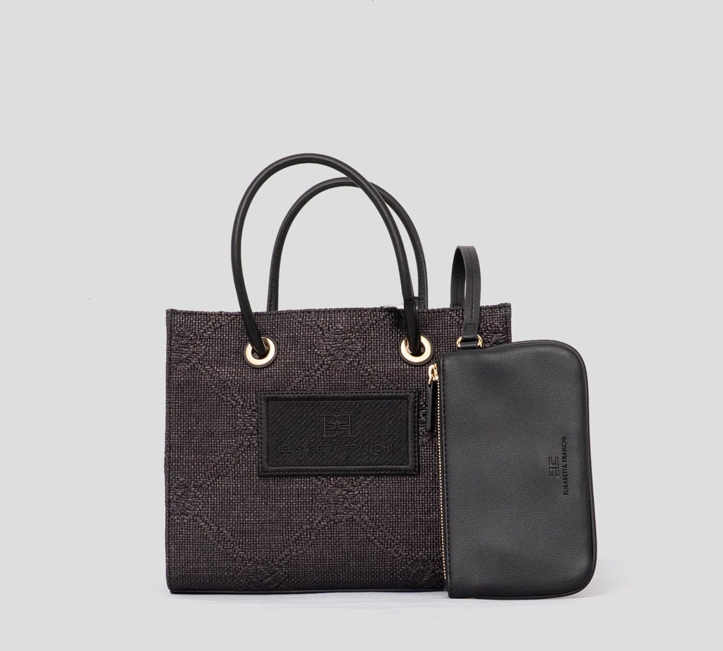 Elisabetta Franchi - CARTERA CUADRADA PEQUEÑA TEXTURIZADA CON PATRÓN BORDADO