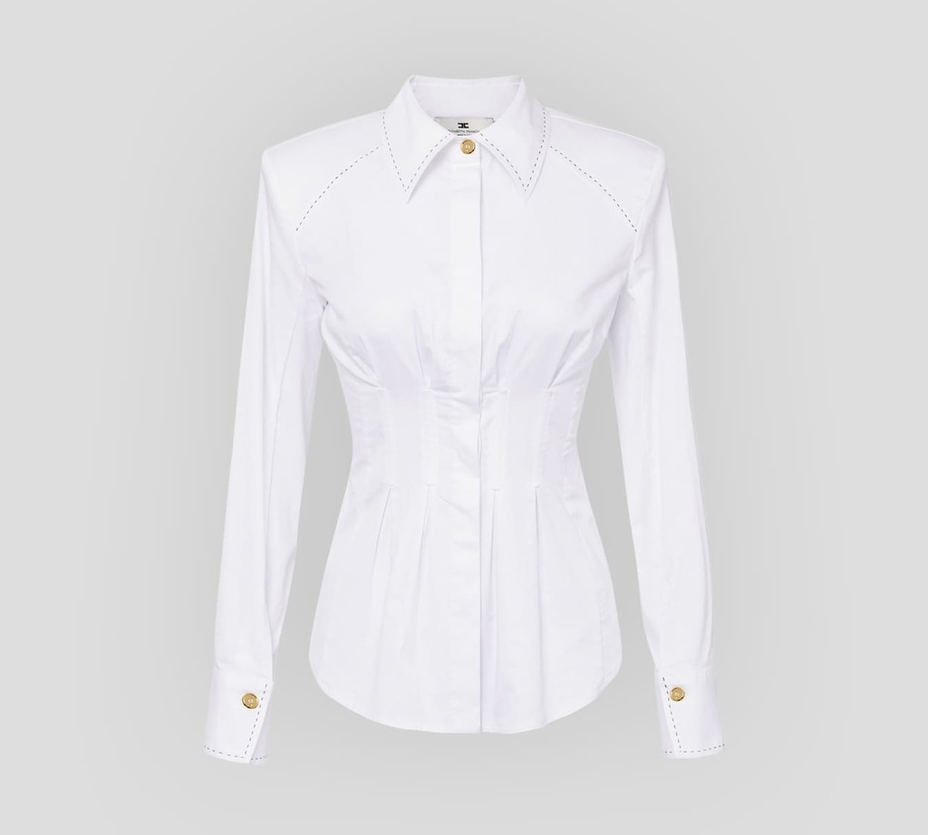 Elisabetta Franchi - CAMISA BLANCA DE RASO EFECTO CORSÉ CON HOMBRERAS