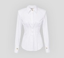 Elisabetta Franchi - CAMISA BLANCA DE RASO EFECTO CORSÉ CON HOMBRERAS