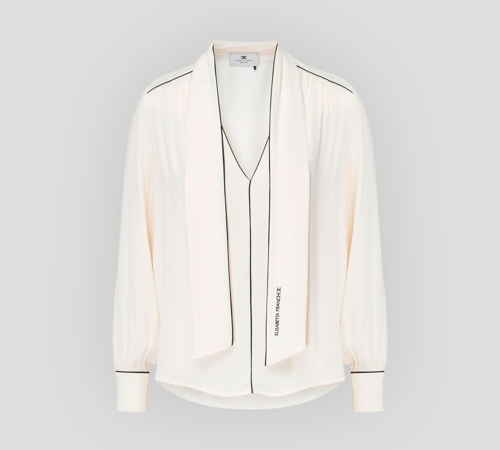 Elisabetta Franchi - BLUSA CON CUELLO EN "V", BUFANDA Y BORDES EN CONTRASTE