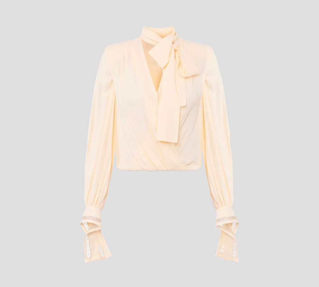 Elisabetta Franchi - BLUSA CON ESCOTE SOBREPUESTO, BUFANDA Y BORDADO EN PUÑOS