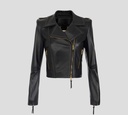 Elisabetta Franchi - CHAQUETA DE CUERO NEGRO CON COSTURAS EN BLANCO