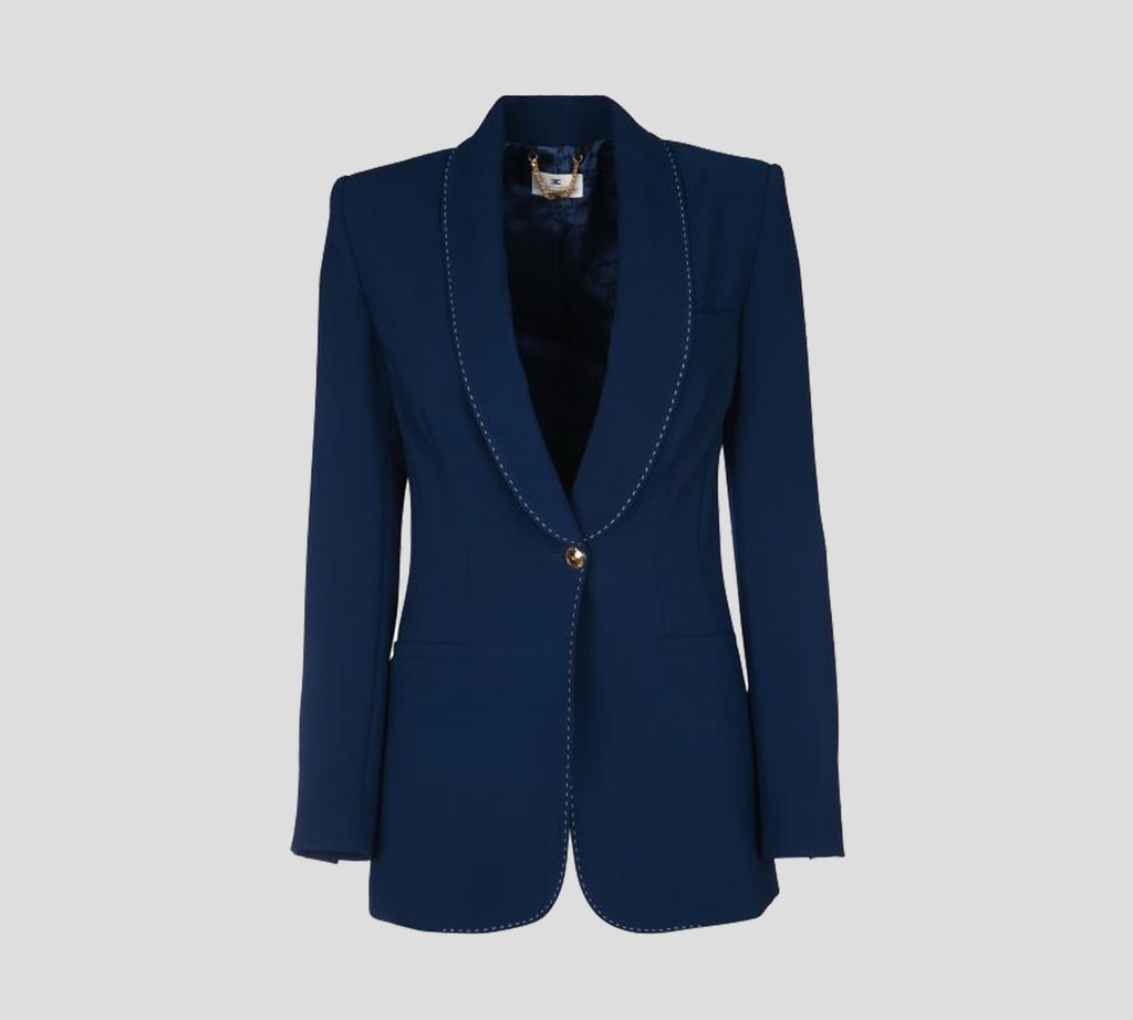 Elisabetta Franchi - BLAZER AZUL CON COSTURA BLANCA EN SOLAPA