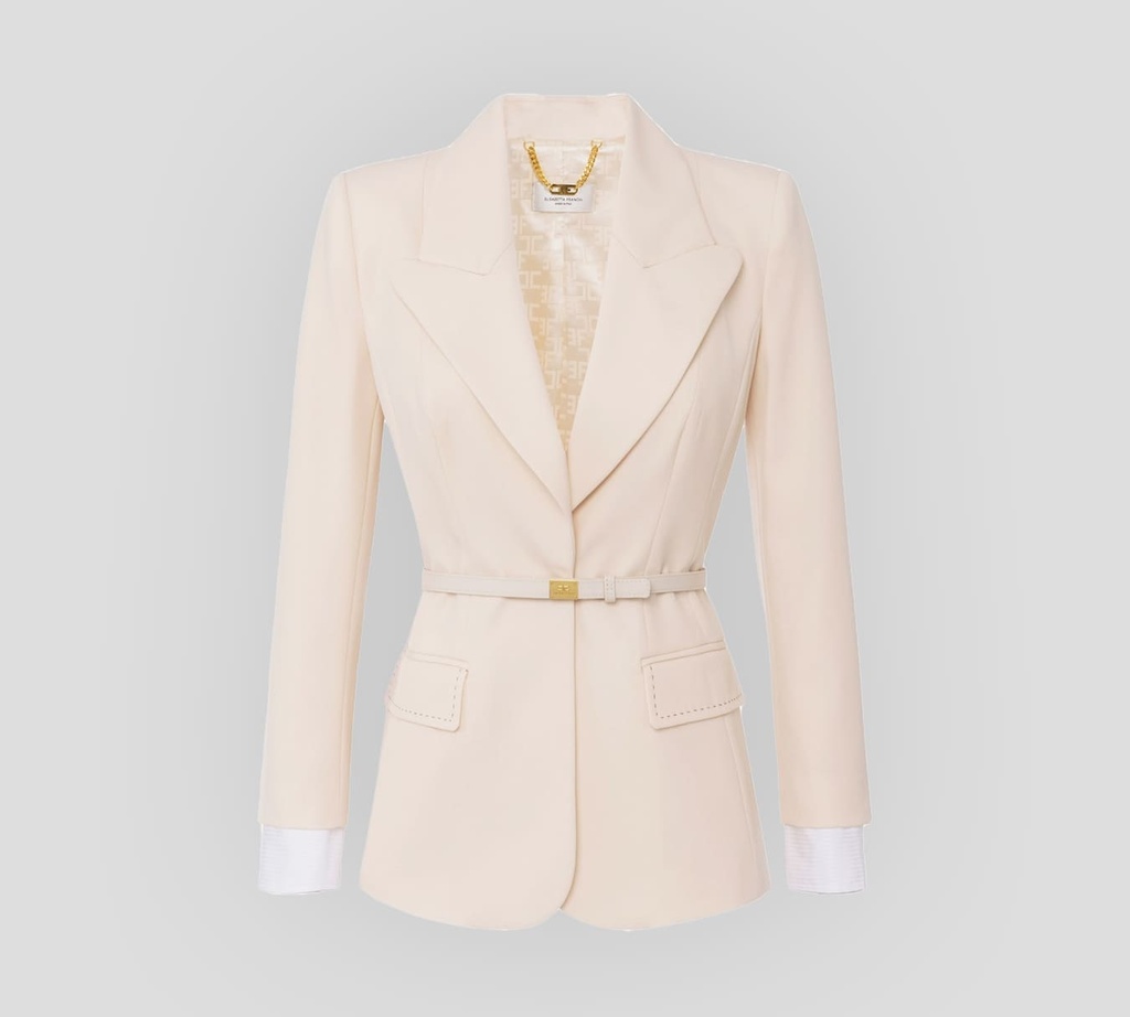 Elisabetta Franchi - BLAZER DE LANA FRÍA CON COSTURAS EN CONTRASTE Y CINTURÓN